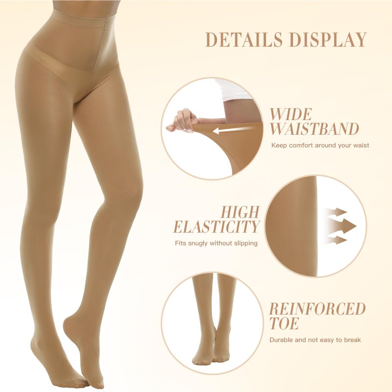 MANZI Women's Solid Color Semi Opaque Footed Tights Soft Stretch Pantyhose Suntan Medium-Large - Image 4